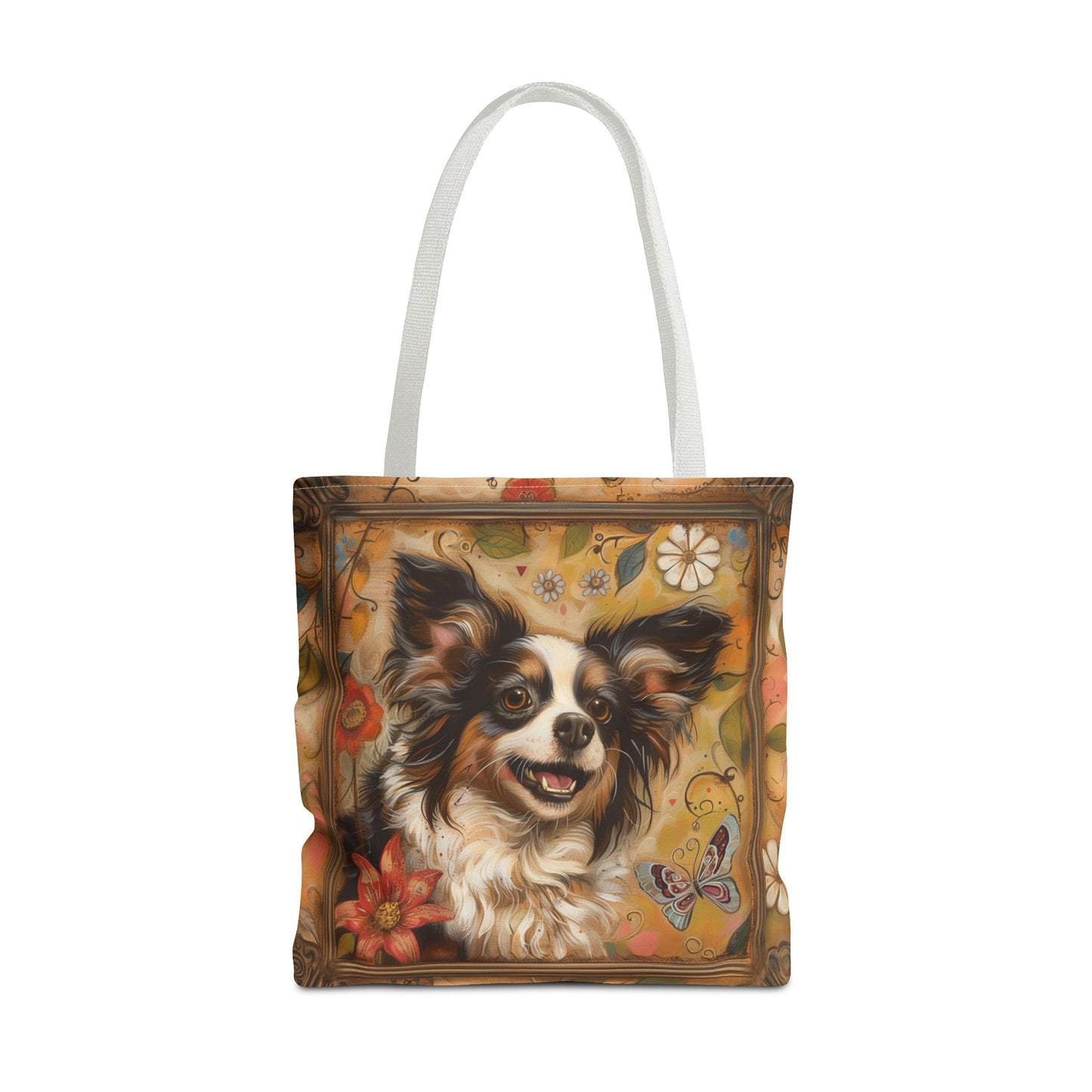 Papillon Butterfly Dreams Tote Bag, Floral Design for Dog Lovers