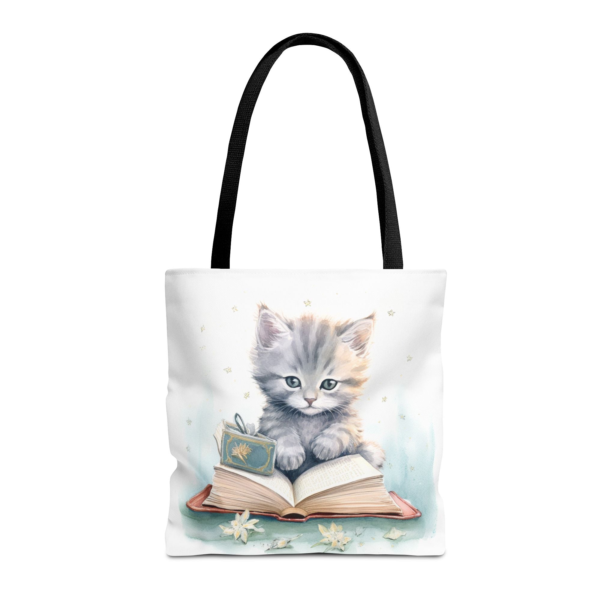 Adorable Kitten Reading Canvas Tote Bag, Eco-Friendly Gift Idea