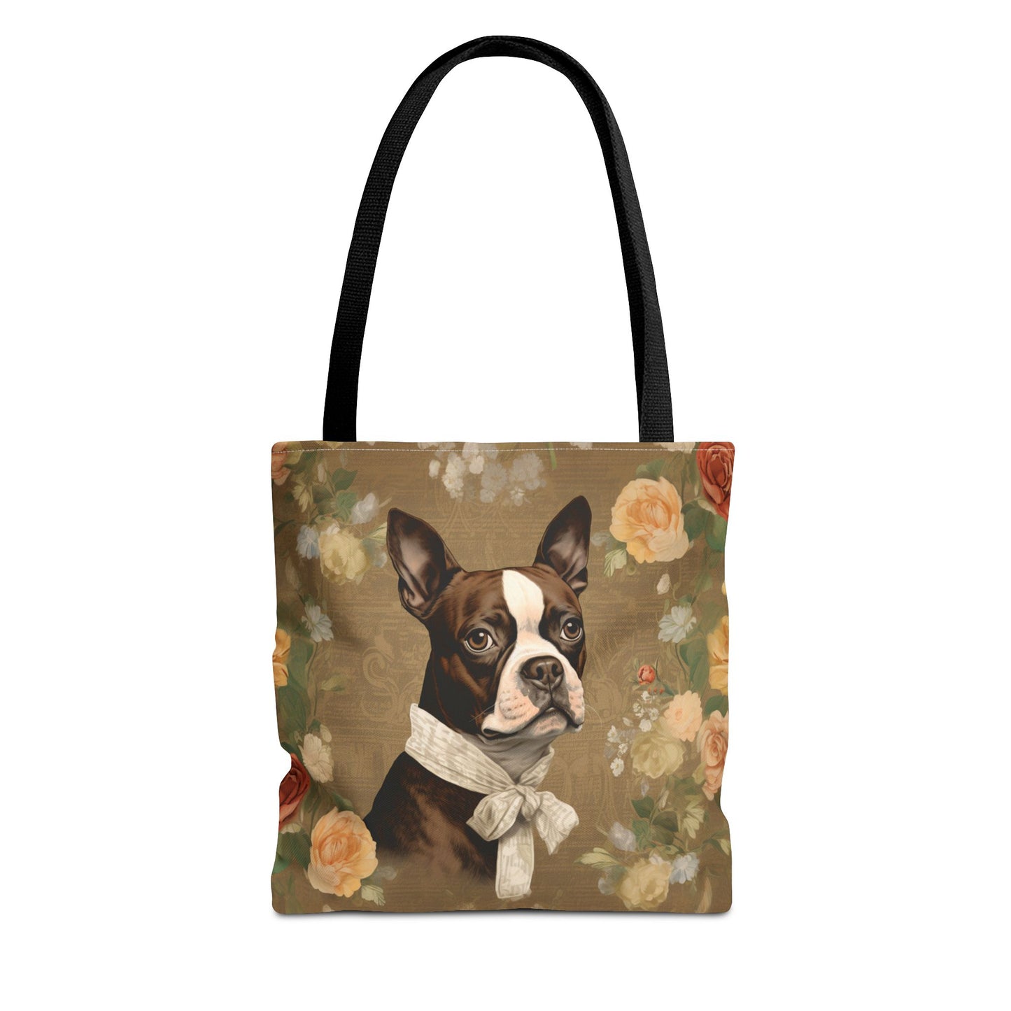 Boston Terrier Floral Canvas Tote Bag, Elegant Gift for Dog Lovers