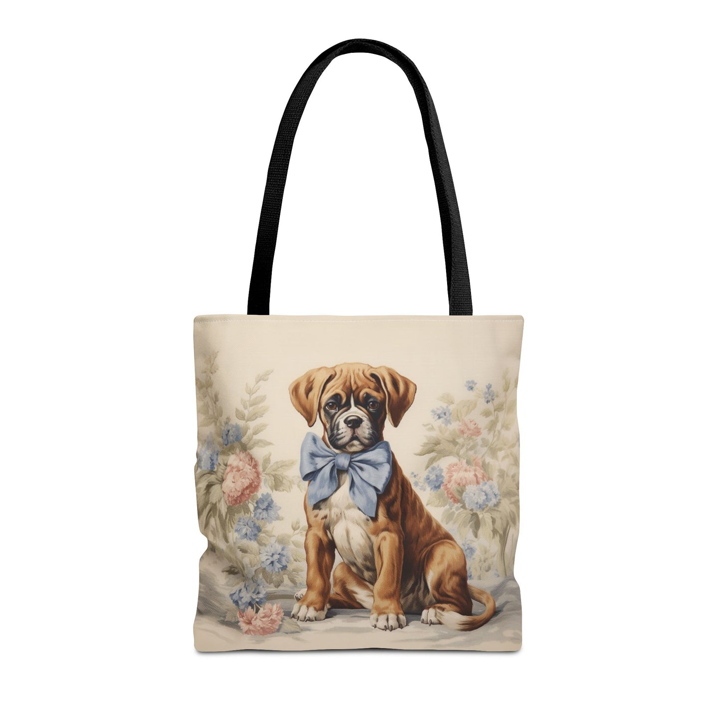 Boxer Puppy Canvas Tote Bag with Floral Design, Eco-Friendly Market Tote