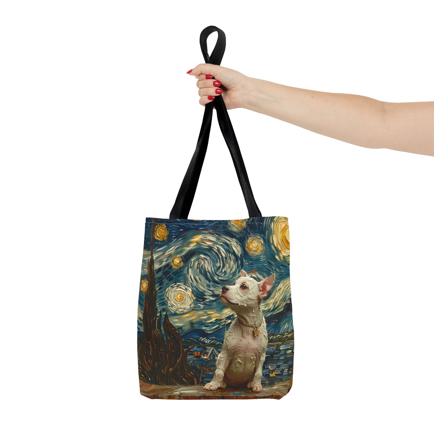 Starry Night Chihuahua Canvas Tote Bag, Artistic Gift for Dog Lovers