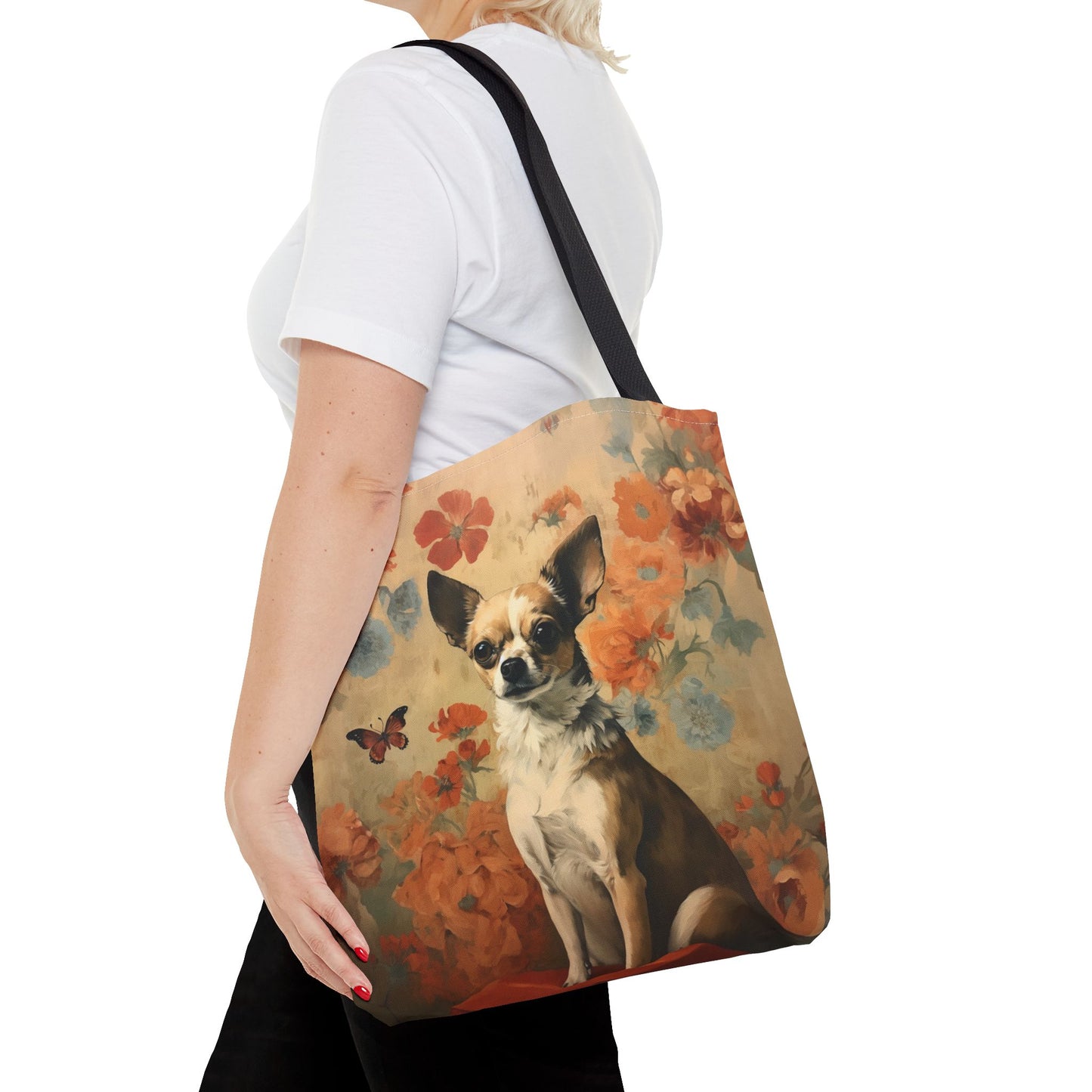 Floral Chihuahua Canvas Tote Bag - Dog Lover’s Carryall Gift