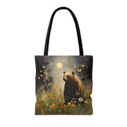 Bear in Moonlit Meadow Tote Bag, Eco-Friendly Nature Lover Gift