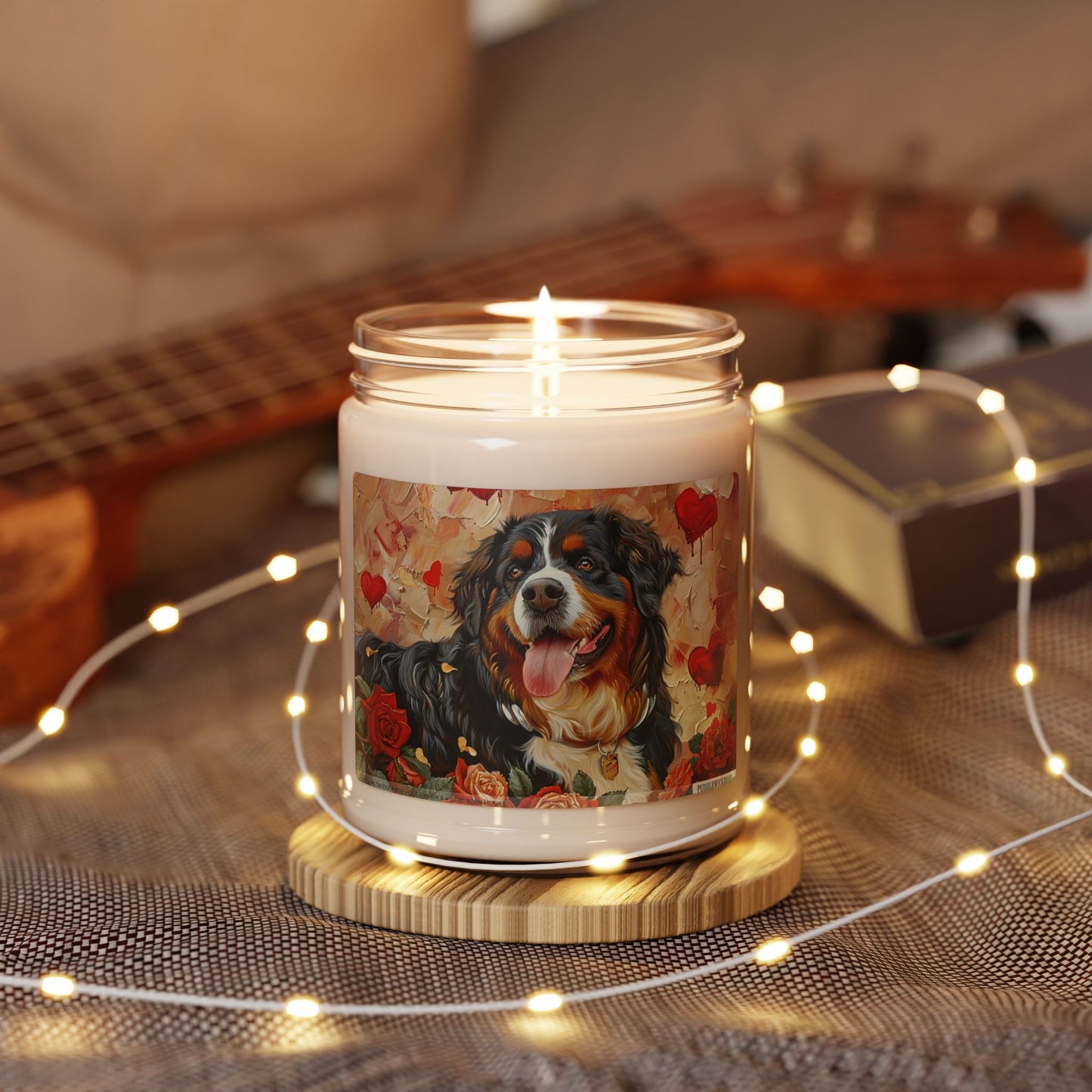 Bernese Mountain Dog Love Candle – Heartfelt Art & Cozy Scents