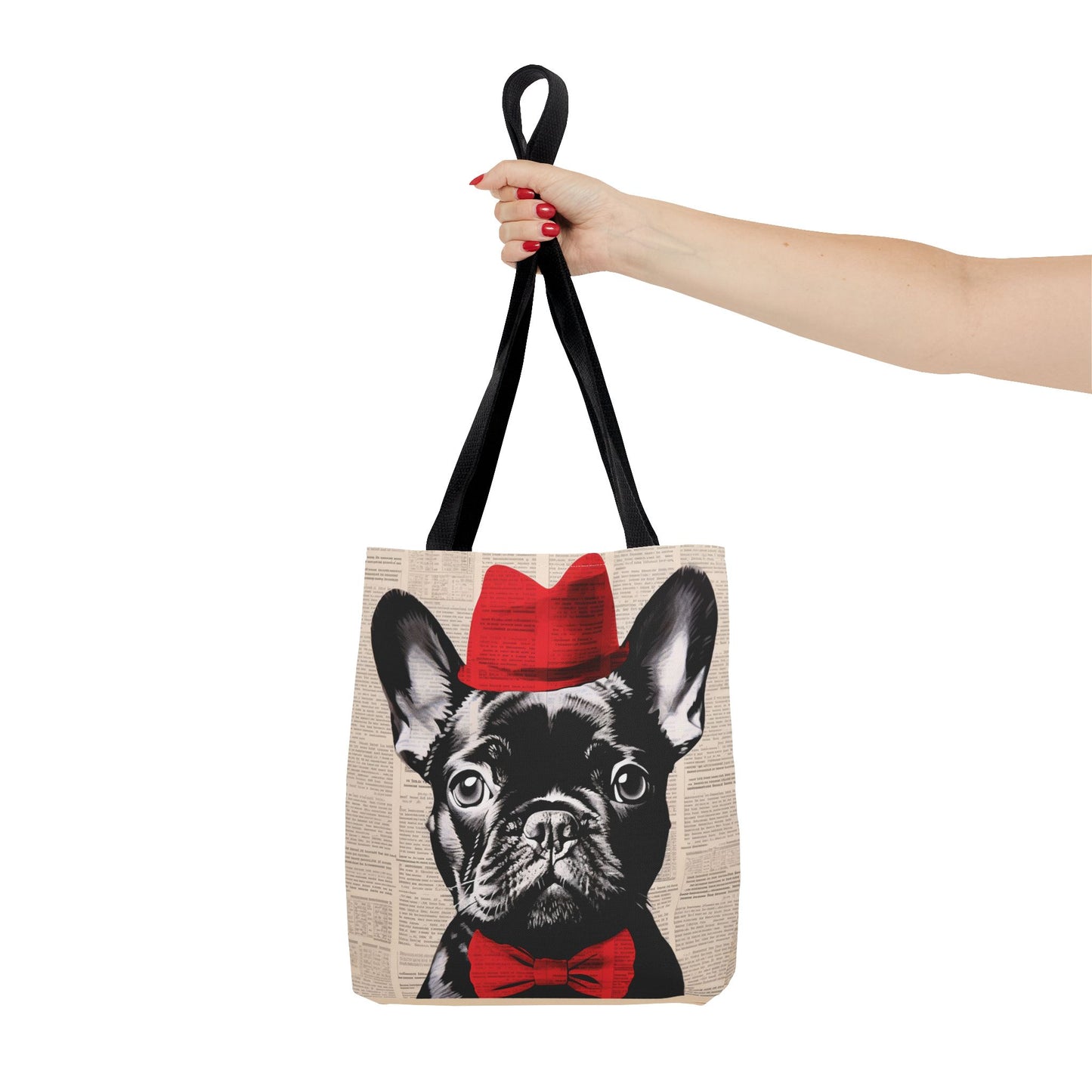 French Bulldog Tote Bag with Red Hat, Stylish Canvas Market Bag