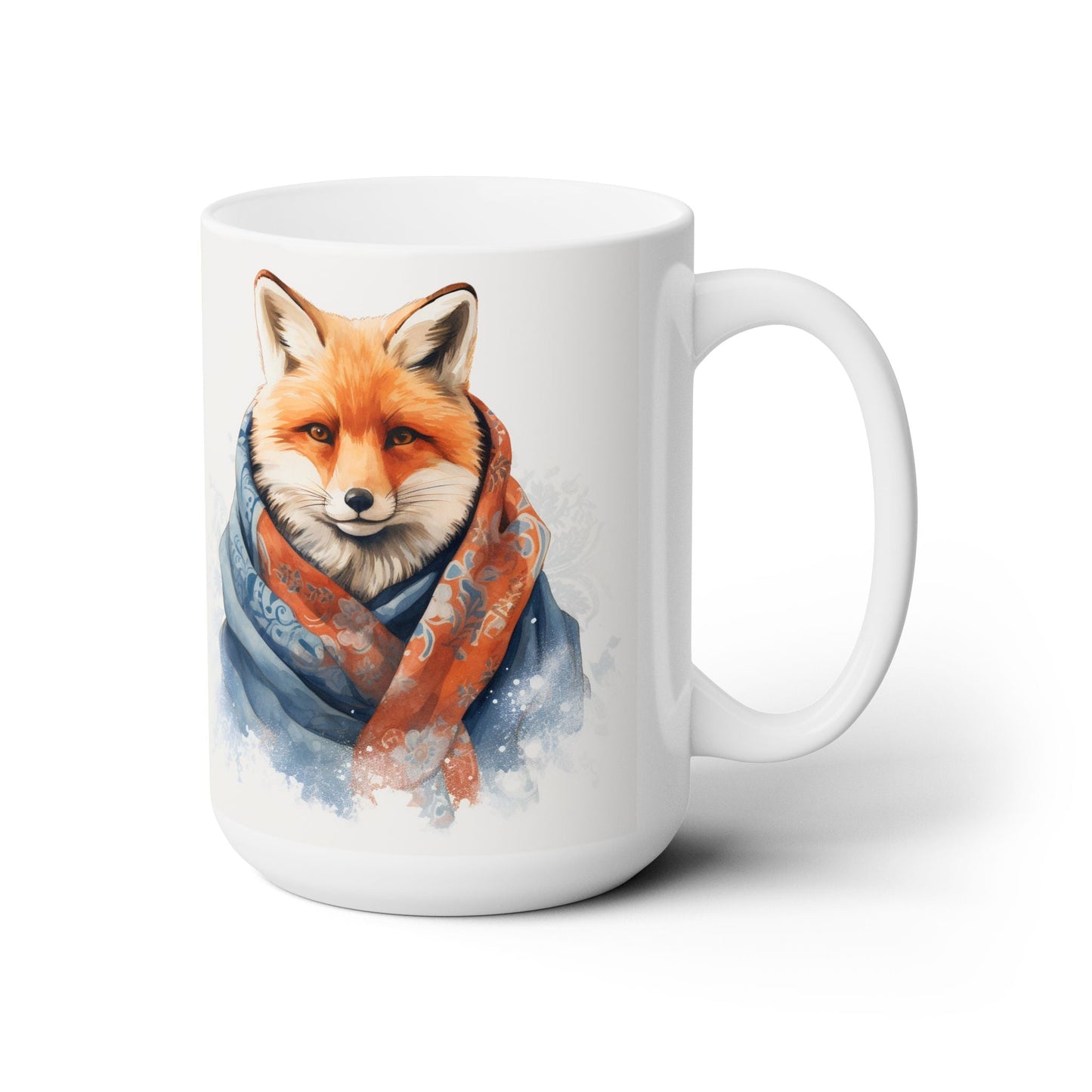 Cozy Fox Mug with Watercolor Scarf Design