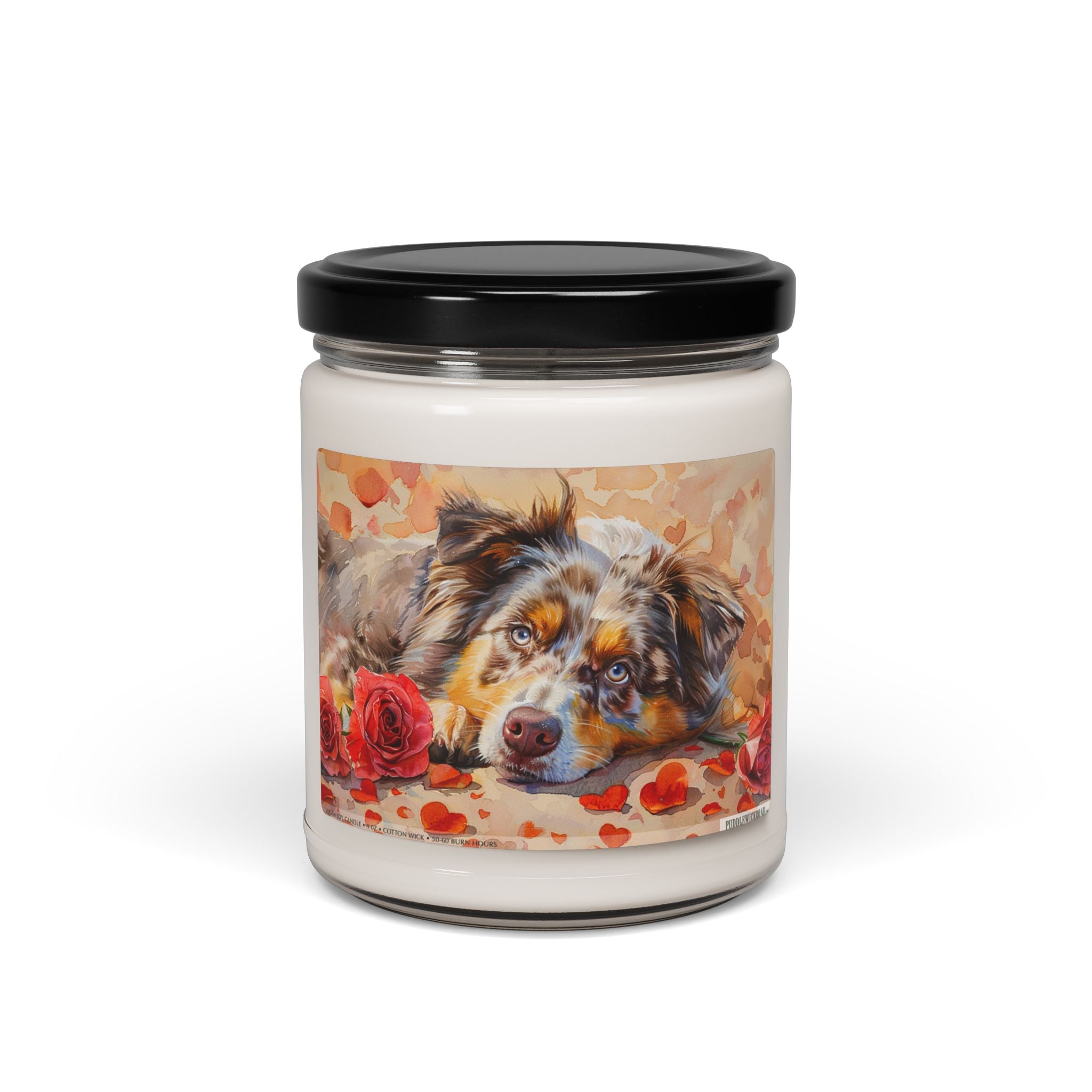 Australian Shepherd Soy Candle – Pet Lover Gift with Rose Art