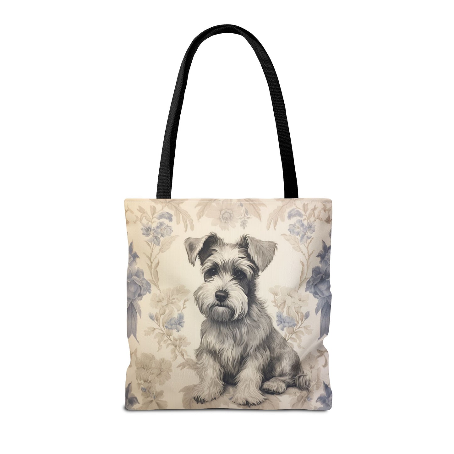 Mini Schnauzer Floral Tote Bag, Artistic Canvas Shopping Bag