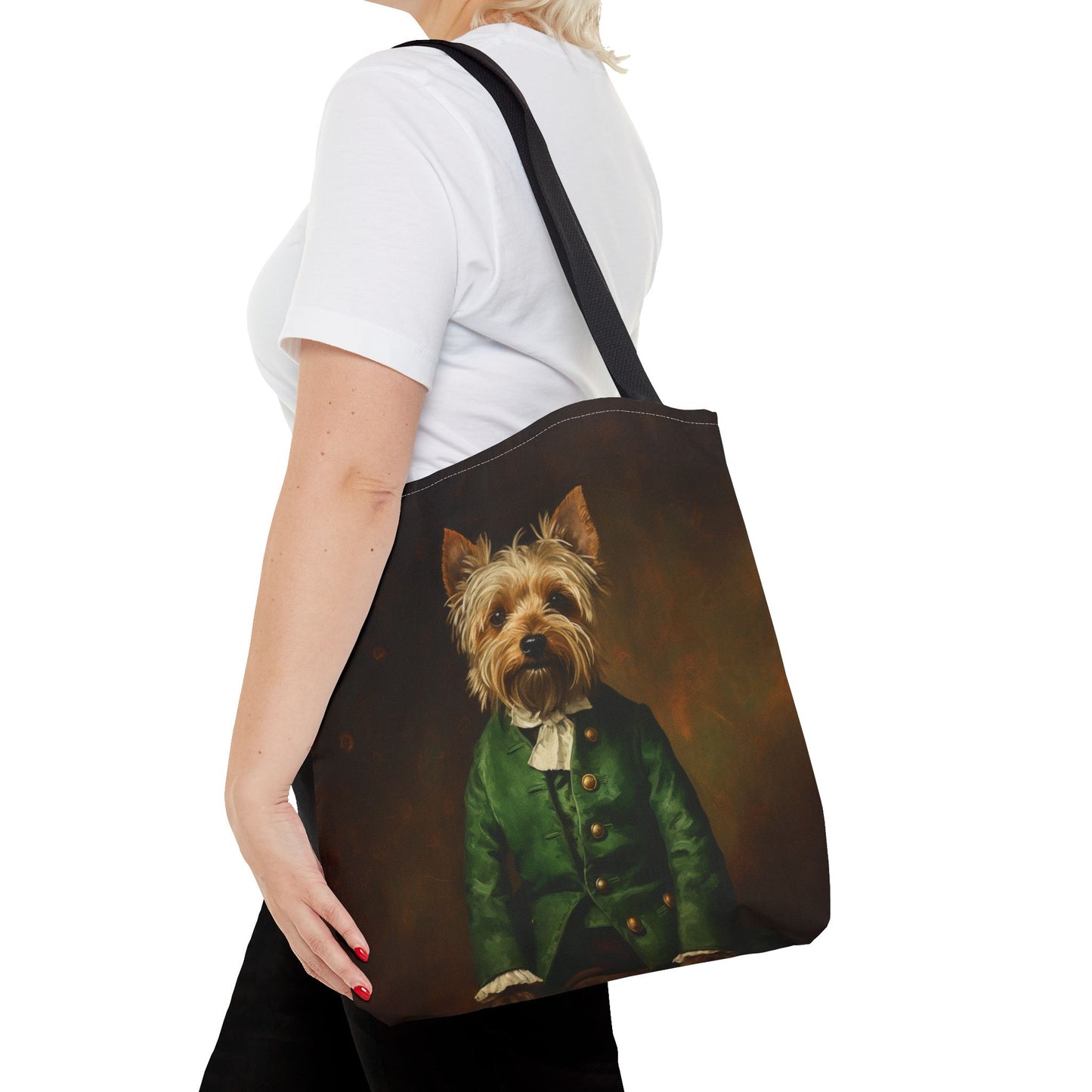 Yorkie Elegance: Vintage Green Yorkshire Terrier Tote Bag