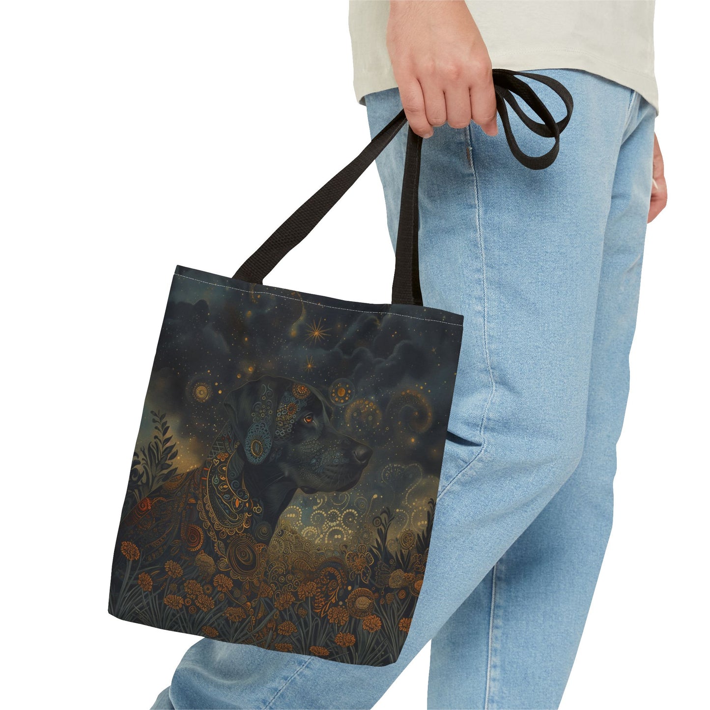 Mystical Labrador Night Sky Tote Bag, Eco-Friendly Canvas for Dog Lovers