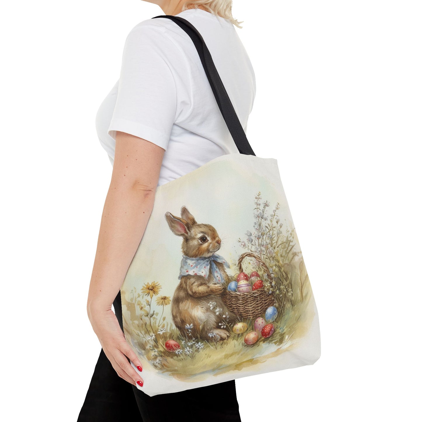 Easter Bunny Tapestry Tote, Spring Canvas Bag for Shopping & Gifts