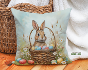 Springtime Bunny Easter Throw Pillow – Rustic Farmhouse Decor