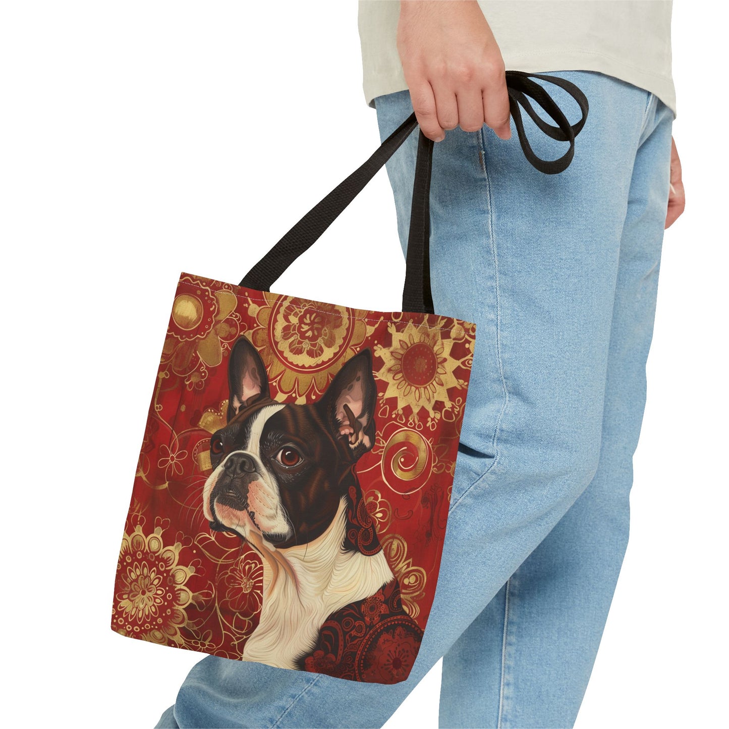 Charming Boston Terrier Tote Bag with Vibrant Floral Design