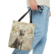 Weimaraner Floral Canvas Tote Bag, Elegant Reusable Shopping Bag