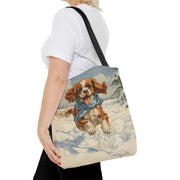 Winter Cavalier King Charles Spaniel Tote Bag, Snowy Dog Lover Canvas Gift