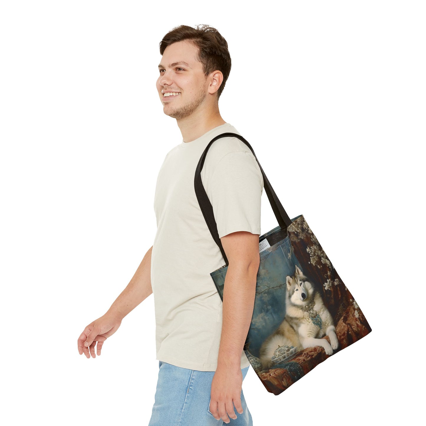 Siberian Husky Elegance Tote Bag, Vintage Floral Shopping Canvas