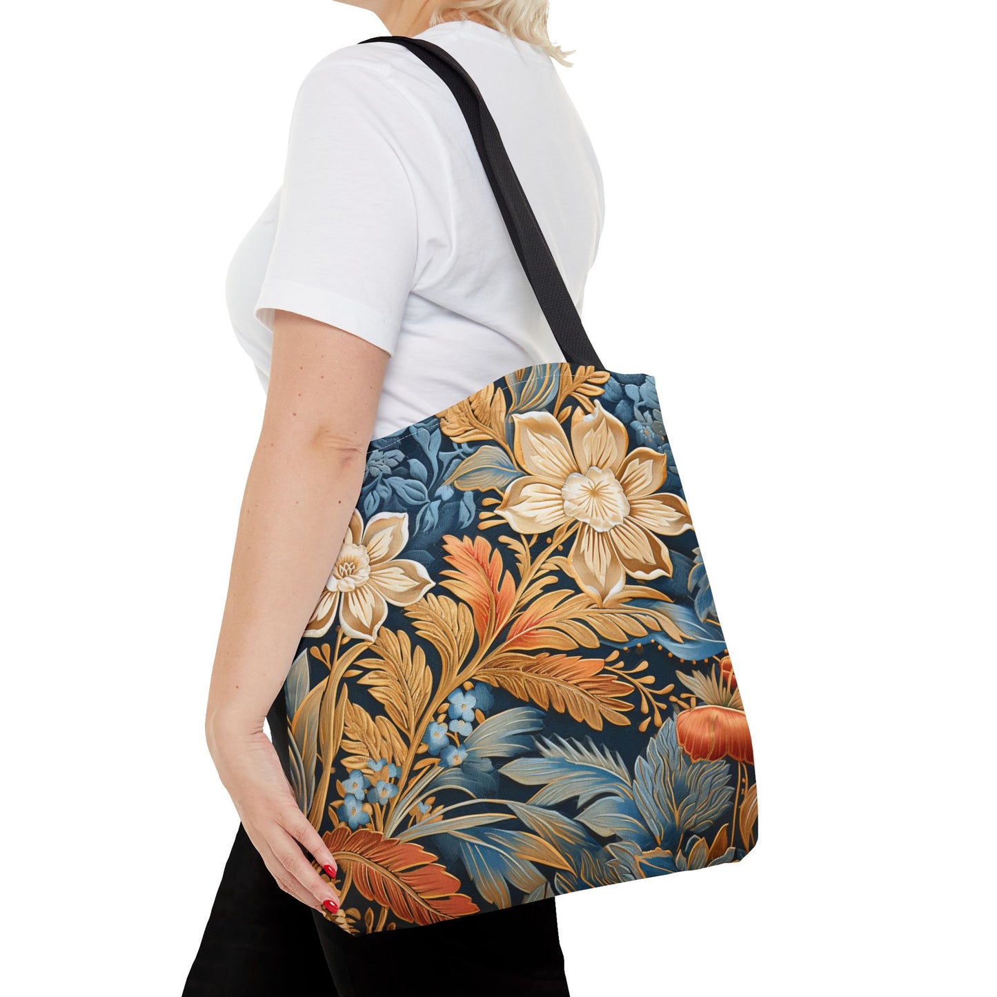 Vintage Floral Canvas Tote Bag, Elegant Eco-Friendly Shopping Bag