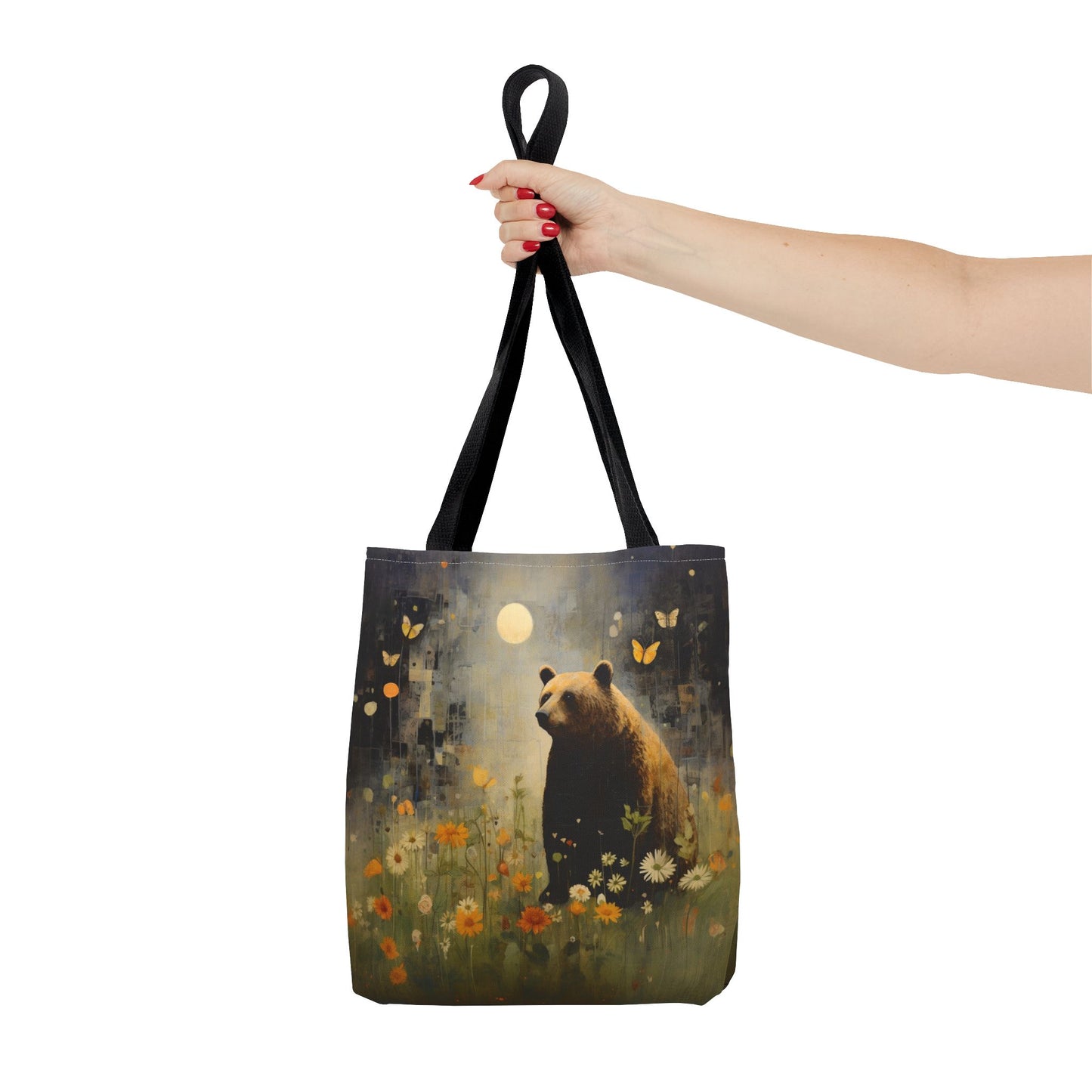 Bear in Moonlit Meadow Tote Bag, Eco-Friendly Nature Lover Gift