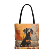 Dachshund Cityscape Canvas Tote Bag, Stylish and Eco-Friendly Design