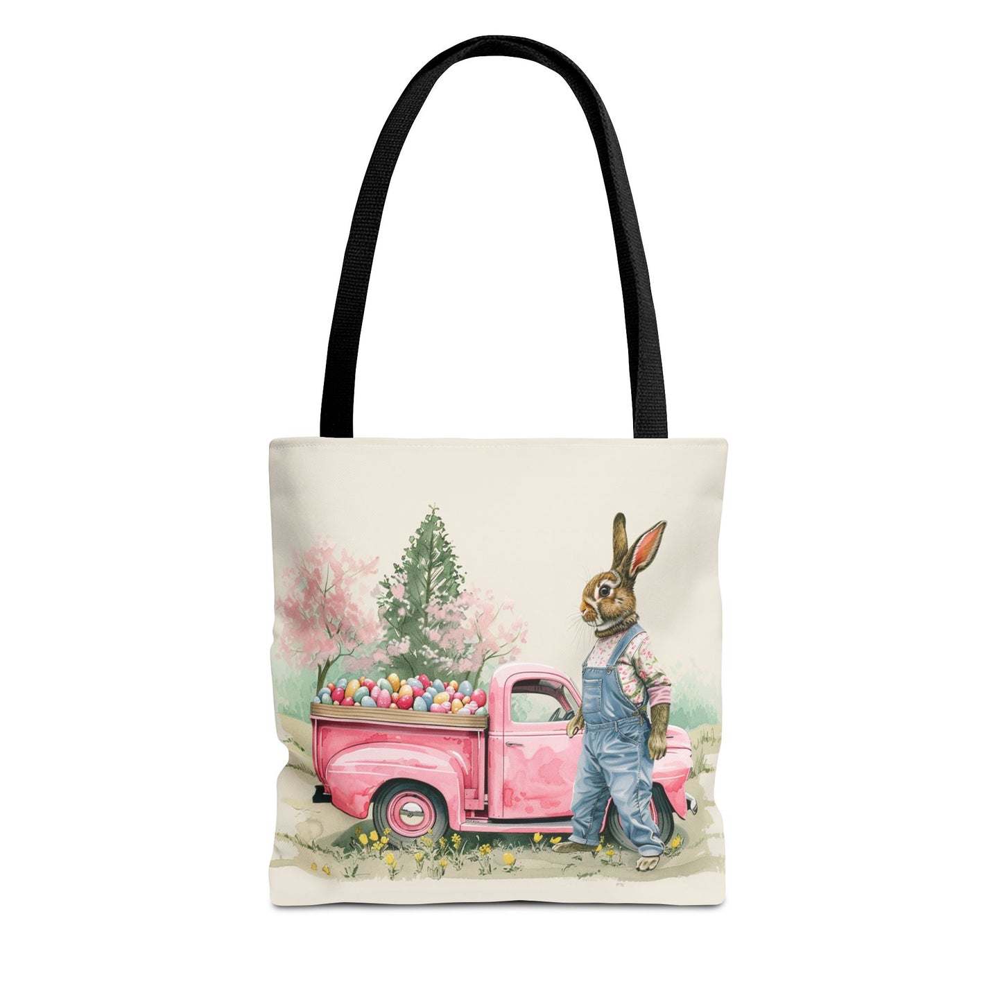 Vintage Easter Bunny Tote Bag, Pink Truck Design, Eco-Friendly Canvas