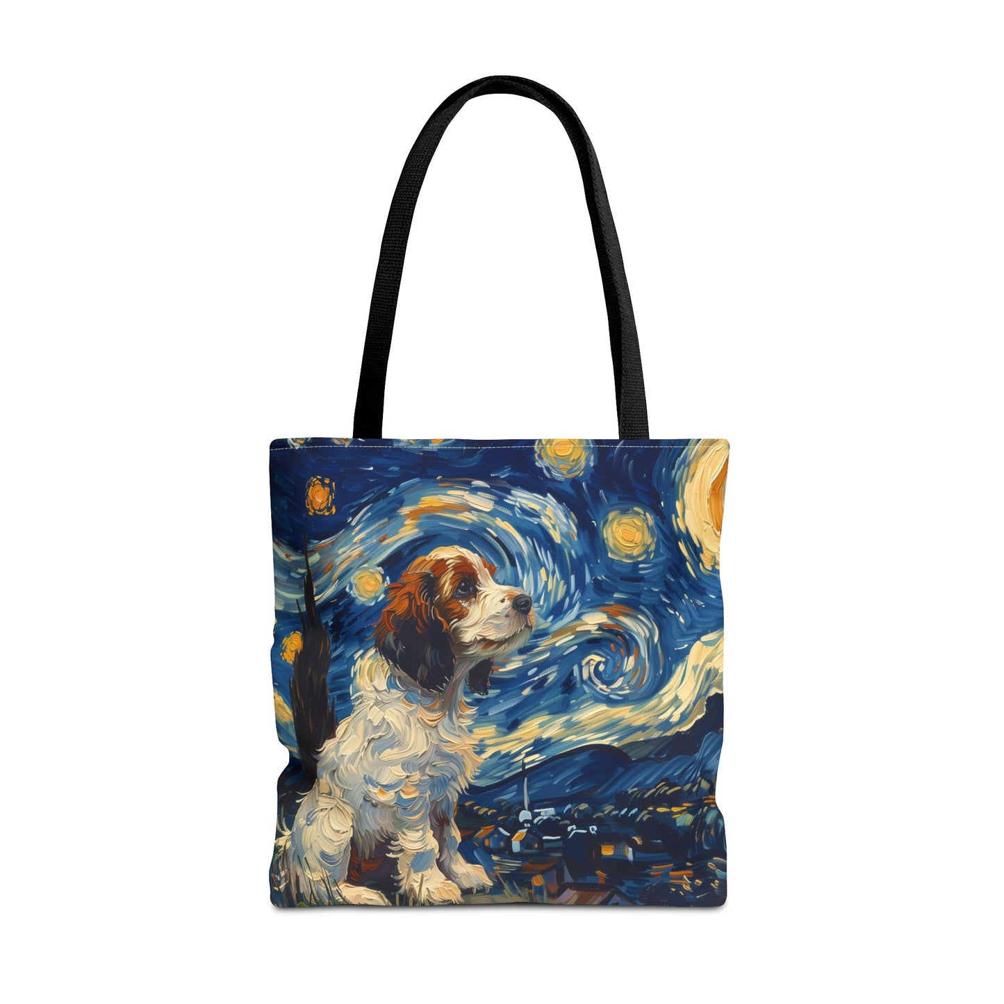 Starry Cavalier King Charles Tote Bag, Van Gogh-Inspired Design