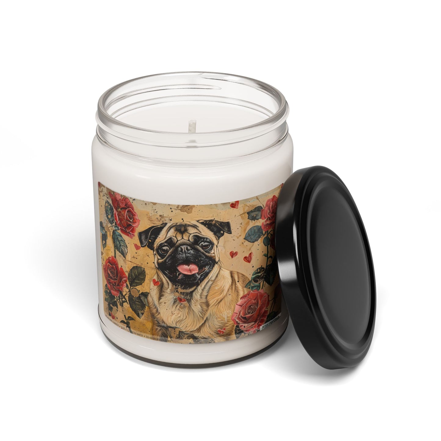 Pug Lovers Vintage Rose Candle, Dog-Themed Soy Candle Gift