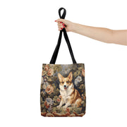 Corgi Bliss Floral Canvas Tote Bag, Eco-Friendly & Stylish Accessory