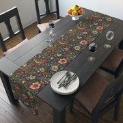 William Morris Inspired Strawberry Thief Table Runner | Green, Red, and Blue Design (72" or 90")