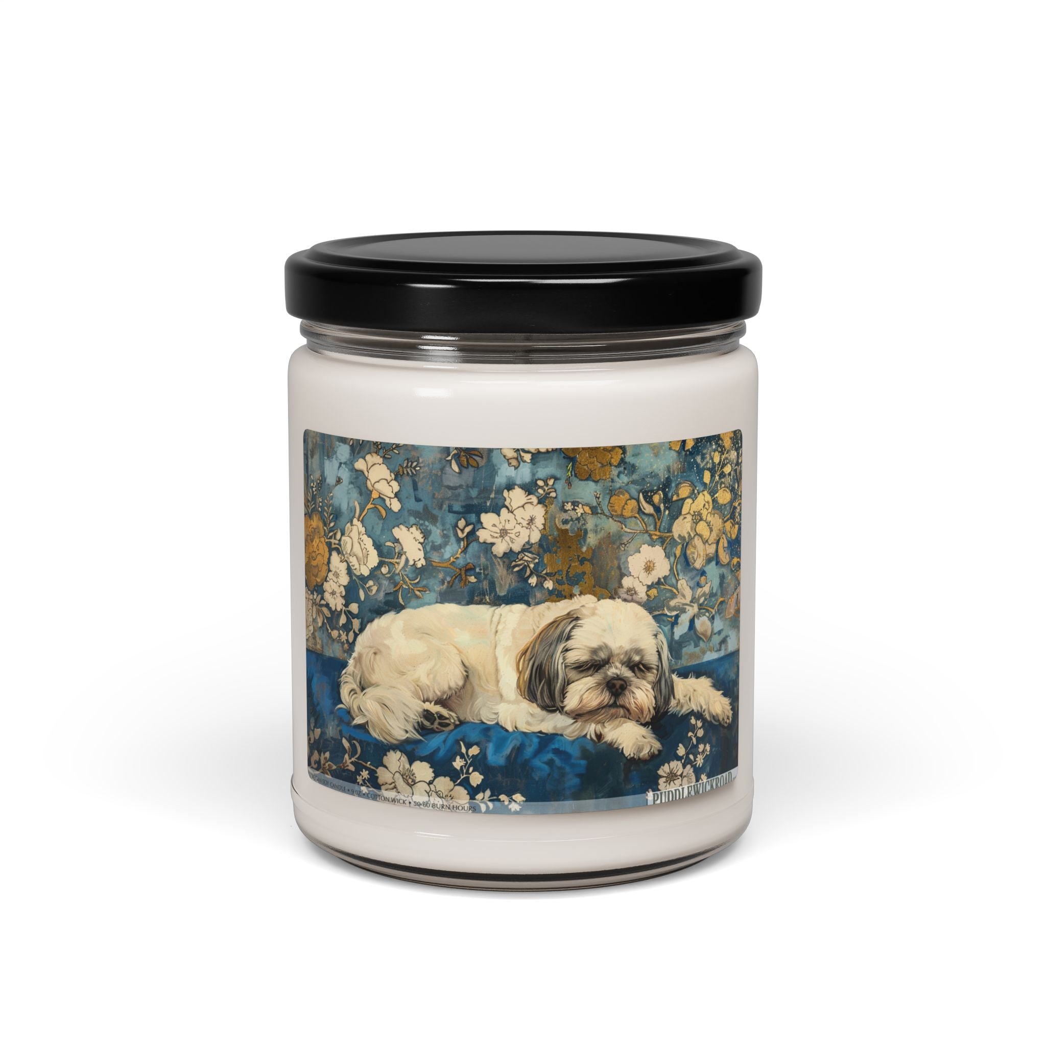 Cozy Shih Tzu Candle – Vintage Floral Design, Pet Lover Gift