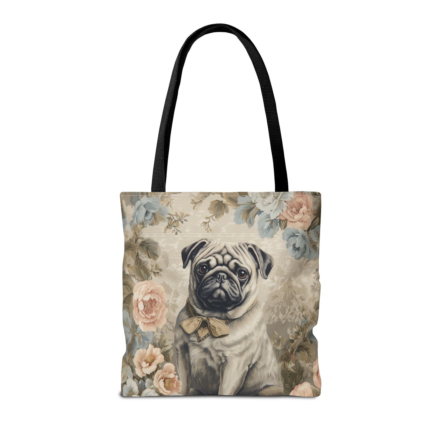 Charming Floral Pug Lover Tote Bag, Canvas Shopping & Gift Bag