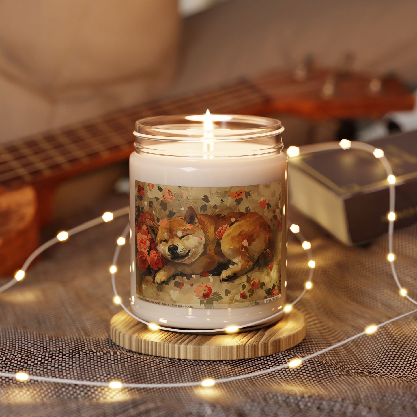 Shiba Inu Floral Art Candle – Cozy Pet Lover Gift