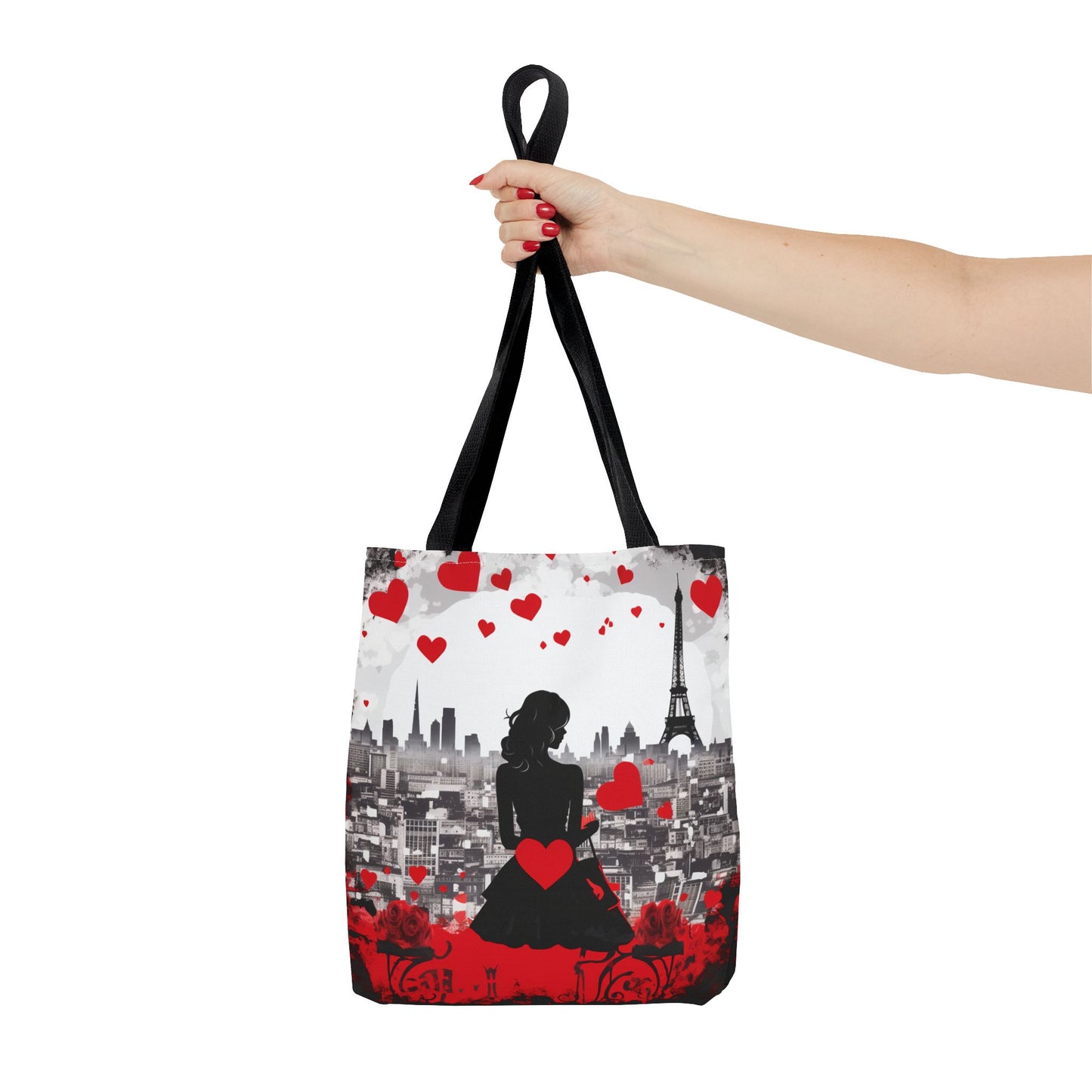 Parisian Romance Tote Bag - Eiffel Tower Design with Heart Accents