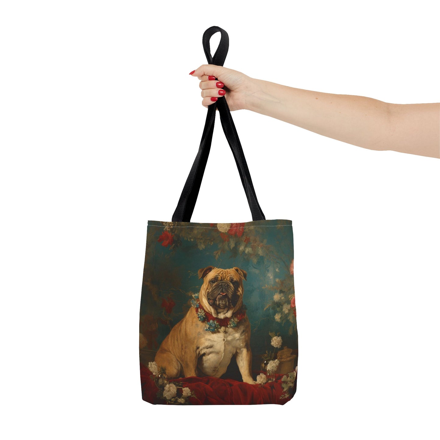 Regal Bulldog Floral Canvas Tote Bag, Chic Gift for Dog Lovers