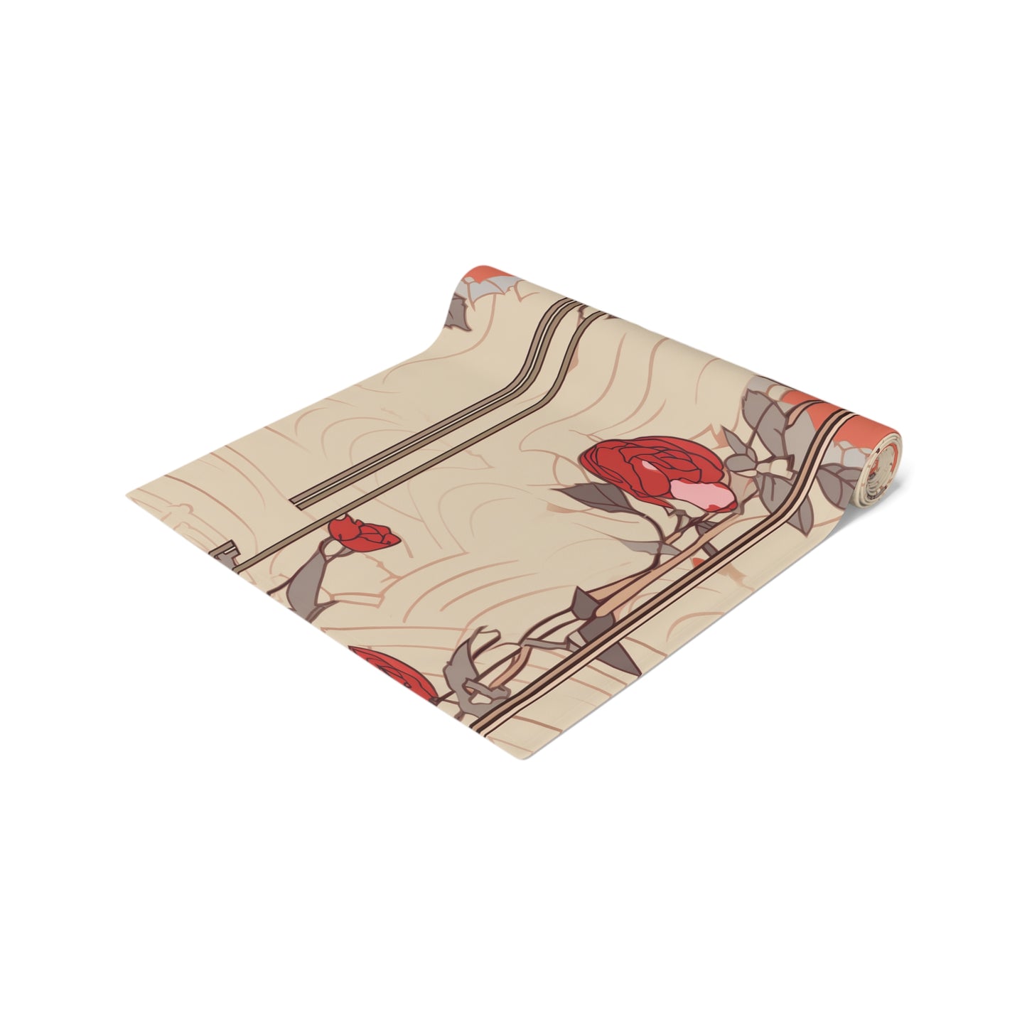 Art Nouveau Rose Table Runner | Red, Beige, and Brown Floral Décor (72" or 90")