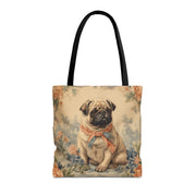 Pug Charm Floral Tote Bag – Eco-Friendly Canvas for Dog Lovers