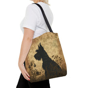 Scottish Terrier Vintage Floral Tote Bag, Elegant Eco-Friendly Design