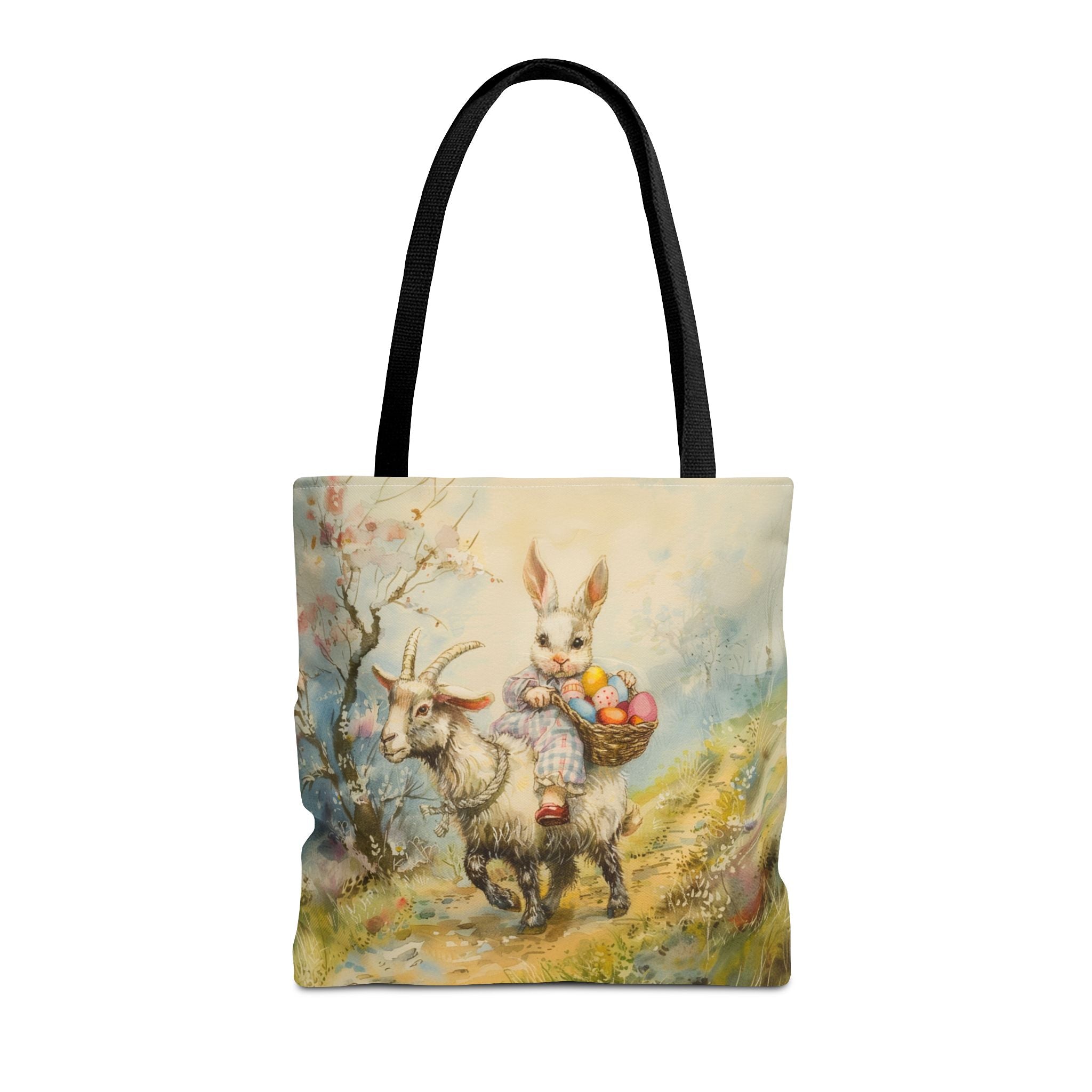 Easter Bunny and Goat Tote Bag, Whimsical Spring Market Bag