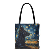 Starry Night Black Dog Tote Bag, Artistic Grocery & Beach Accessory