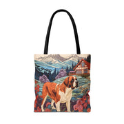 St. Bernard Swiss Alps Tote Bag, Scenic Chalet Dog Lover Gift