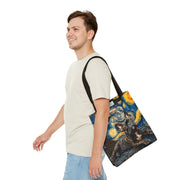 Brindle French Bulldog Starry Night Canvas Tote Bag, Eco-Friendly Gift