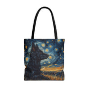 Starry Night Black Dog Tote Bag, Artistic Grocery & Beach Accessory