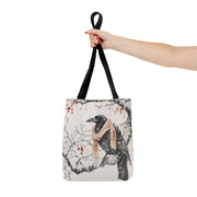 Winter Raven Art Tote Bag with Festive Scarf, Reusable Canvas Bag