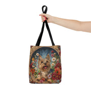 Yorkie in Bloom Tote Bag, Floral Canvas for Yorkshire Terrier Lovers