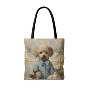 Royal Poodle Canvas Tote Bag, Elegant Floral Design Eco Shopper