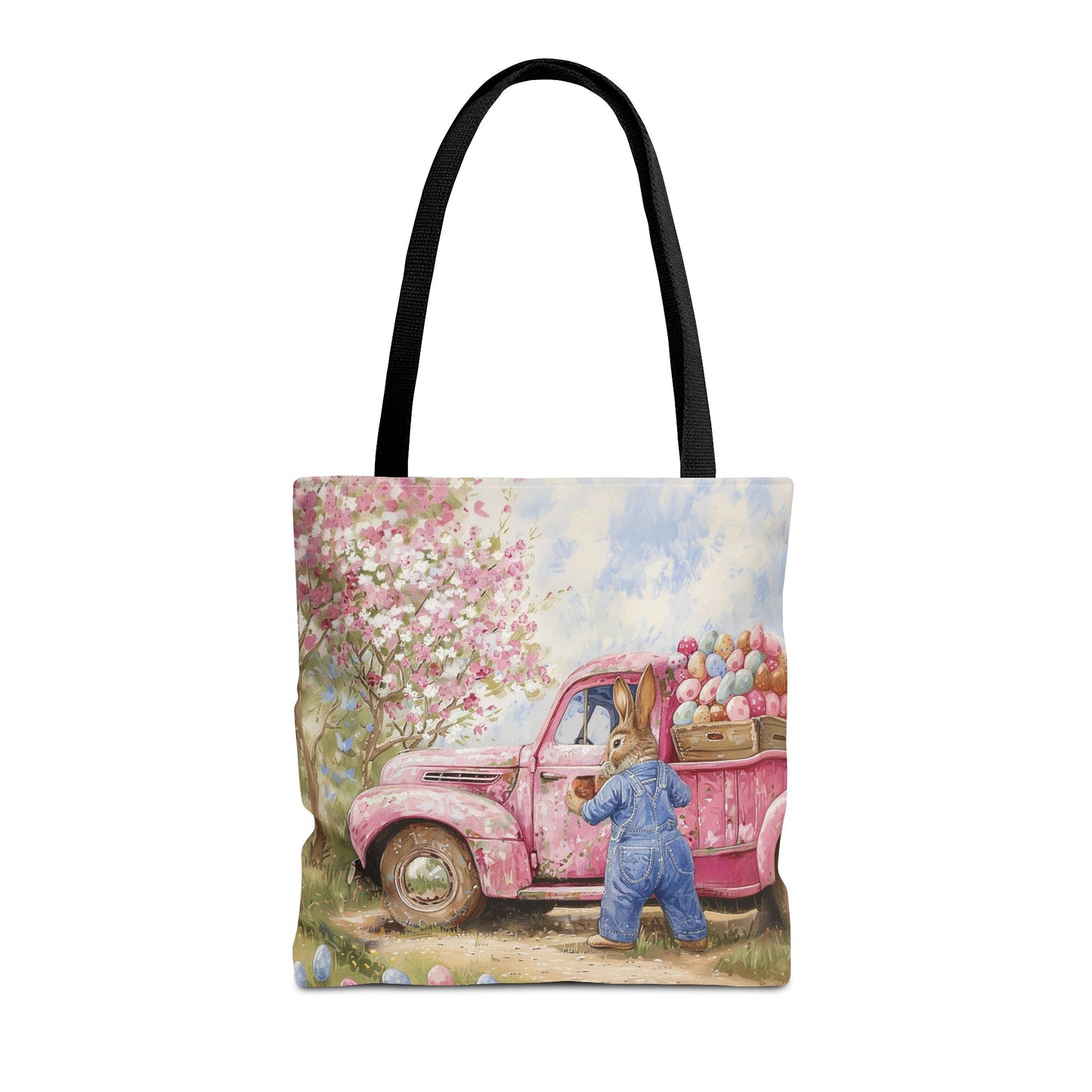 Easter Bunny Spring Blossom Tote Bag, Vintage Pink Truck Design