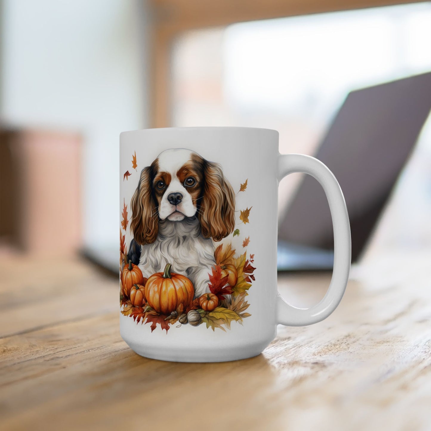 Cavie Thanksgiving Mug with Pumpkins & Fall Leaves