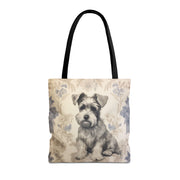 Mini Schnauzer Floral Tote Bag, Artistic Canvas Shopping Bag