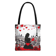 Parisian Romance Tote Bag - Eiffel Tower Design with Heart Accents