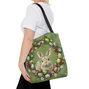 Easter Bunny Wreath Tote Bag, Festive Reusable Shopping Bag