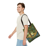 Tropical Paradise Canvas Tote Bag, Palm Tree Hammock Beach Design